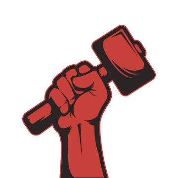 红黑色手握榔头锤子的拳头象征了力量和奋发图强的精神图片免抠矢量素材