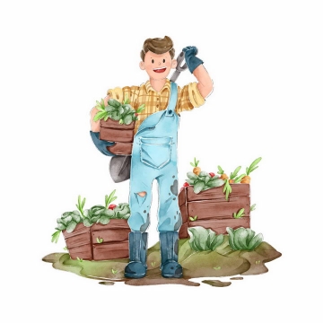 手绘插画采摘有机蔬菜的农民干农活png图片免抠素材