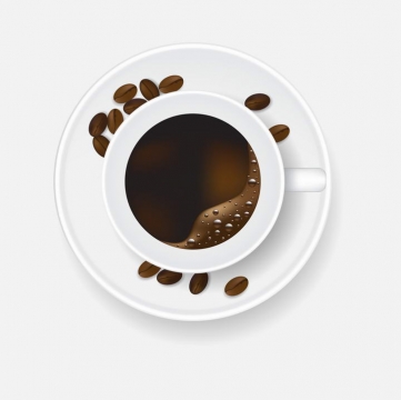 俯视视角的冒着泡沫的咖啡和咖啡豆饮料图片免抠素材