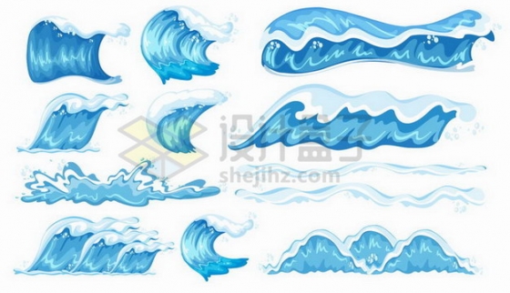 各种卡通风格蓝色的海浪波浪png图片免抠矢量素材