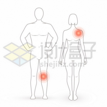线条男女人体画像膝盖疼和肩痛示意图798858矢量图片免抠素材